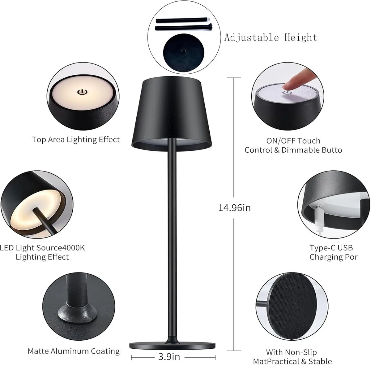 Cordless Rechargeable Touch Table Lamp
